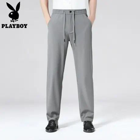 花花公子新款裤子男士休闲裤透气舒适松紧腰垂感运动裤抗皱长裤图片