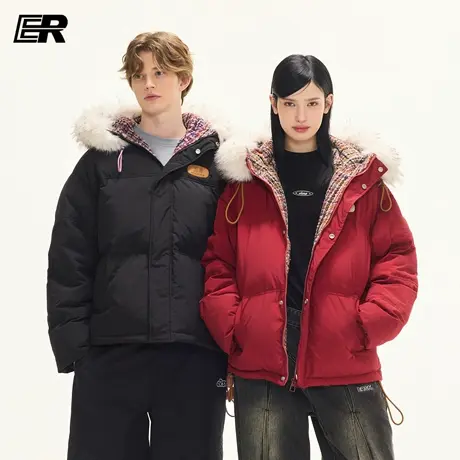 【明星同款】ER小香风毛领连帽羽绒服保暖90白鸭绒派克服外套图片