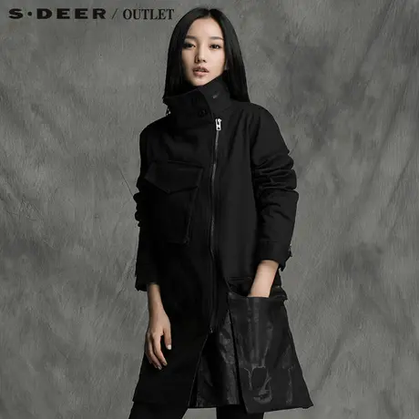 【清仓】sdeer圣迪奥光泽漆皮现代感斜襟风衣外套S15381870图片