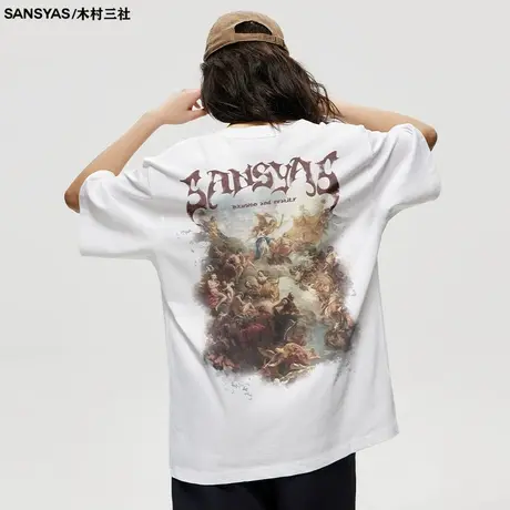 木村三社SANSYAS 天堂复古美式短袖男设计感小众纯棉宽松夏季t恤商品大图