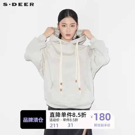 sdeer圣迪奥女装抽绳连帽加绒宽松慵懒风卫衣外套冬季S21462205图片