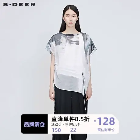 sdeer圣迪奥短袖t恤 女蝙蝠袖雪纺短款上衣女短款女夏S20280419图片