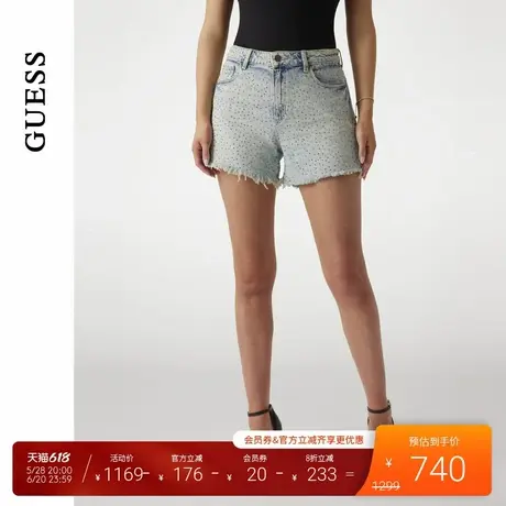 GUESS25年新款夏季女士日常休闲满钻毛边牛仔短裤-W5GD74D5LQ2商品大图