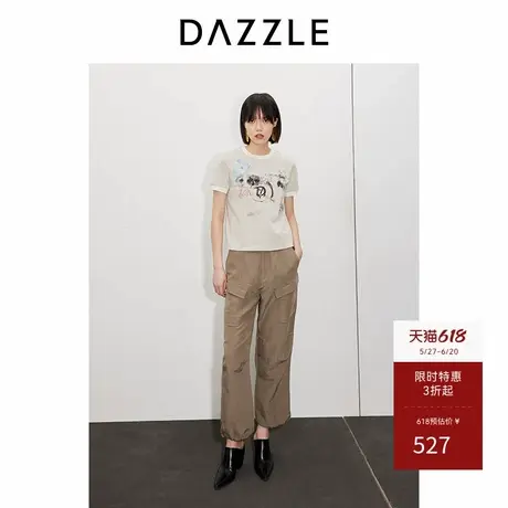 DAZZLE地素奥莱 T恤春夏女装手工涂鸦拼接上衣图片
