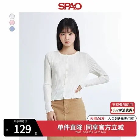 SPAO韩国同款冬季女士简约气质优雅易搭圆领毛衣开衫SPCKE49G92商品大图
