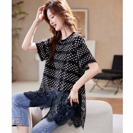 宝诗黎【新品价228元】蕾丝拼接印花雪纺衫AAL1091商品大图