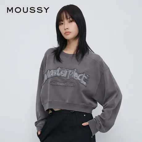 MOUSSY 夏季新品战损感贴布刺绣短款圆领卫衣女028HAQ90-1851图片
