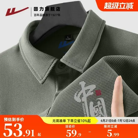 回力华夫格高级感中国风潮牌男士翻领短袖T恤夏季商务休闲Polo衫S商品大图