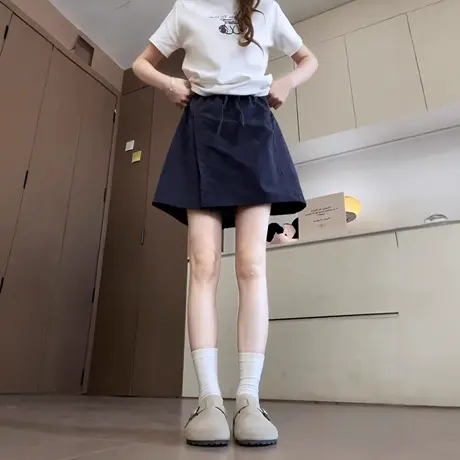 冰丝工装裙裤女夏季2025新款高腰宽松阔腿五分中裤小个子休闲短裤商品大图