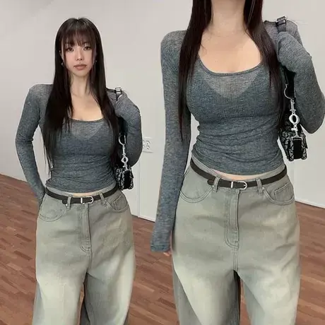 现货 东大门~ 性感透视薄款紧身长袖T恤25春装新款女图片