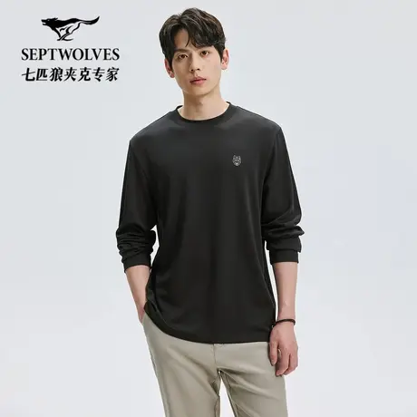 七匹狼雪柔棉圆领长袖T恤2025秋季新款抗菌舒适柔软保暖上衣男装图片