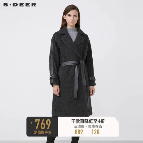 sdeer圣迪奥冬装西装领收腰羊羔毛绒长款大衣女S21481703🥓商品大图