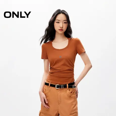 ONLY奥莱时尚设计感抽褶显瘦挂脖正肩T恤女图片