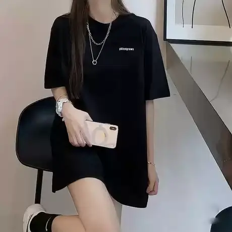 下衣失踪ins短袖宽松bf风2025夏季上衣t恤女大版个性字母中长款商品大图