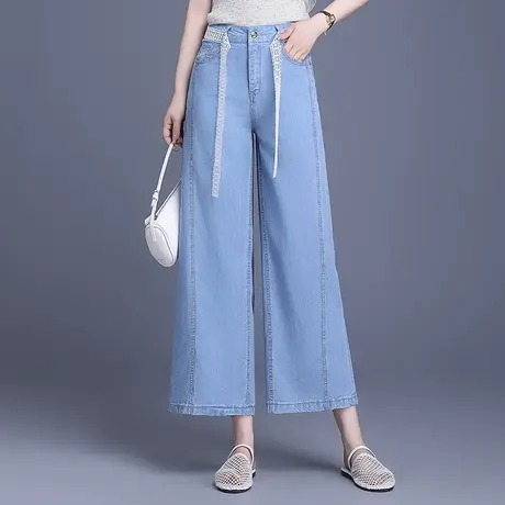 2025夏季新款休闲牛仔裤女高腰显瘦百搭直筒气质阔腿裤百搭九分裤商品大图