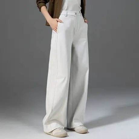 白灰色高腰阔腿牛仔裤女2025春季新款休闲宽松直筒小个子拖地裤子商品大图