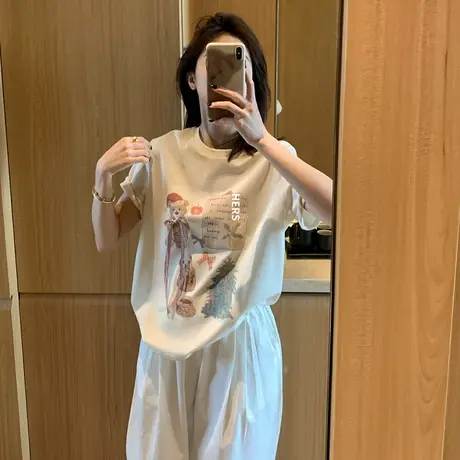 趣味卡通小熊印花短袖T恤女2025夏季新款宽松显瘦圆领正肩上衣潮商品大图