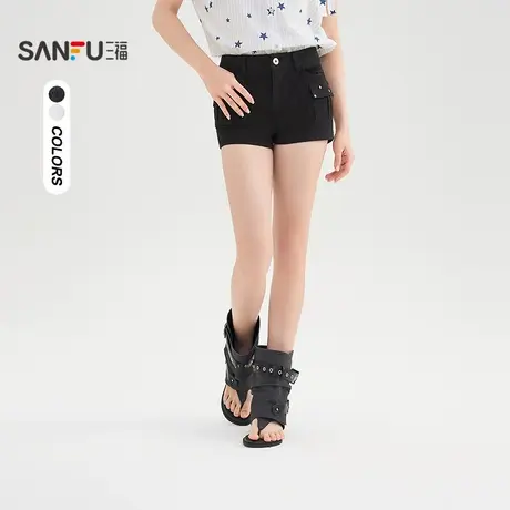 三福短裤2025夏季口袋铆钉工装超短裤低腰裤子女装503808商品大图