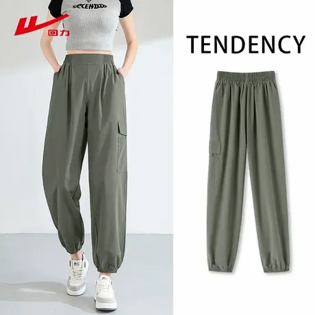 ZH回力军绿色工装裤女2025新款夏季宽松显瘦大口袋运动束脚裤子商品大图