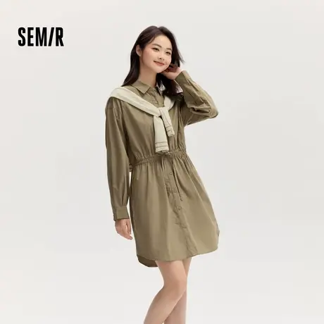 [商场同款]森马连衣裙女宽松收腰衬衫裙撞色披肩2024秋新款两件套商品大图