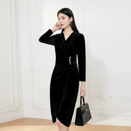 希区瑞普法式高级丝绒长裙新款连衣裙小黑裙年冬商品大图