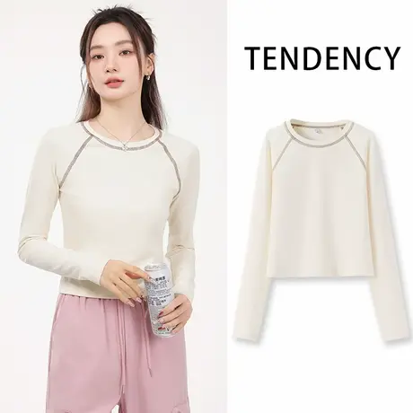 KV真维斯长袖t恤女2025新款秋冬季 正肩紧身款内搭打底设计感上衣图片