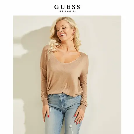 GUESS女士纯色舒适个性韩系V领针织毛衣-W1GR14Z2UA0图片