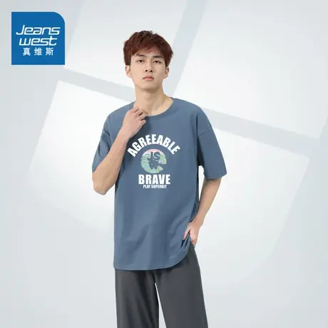 DS真维斯男女同款2024夏季新款时尚圆领印花宽松男士纯棉短袖T恤商品大图