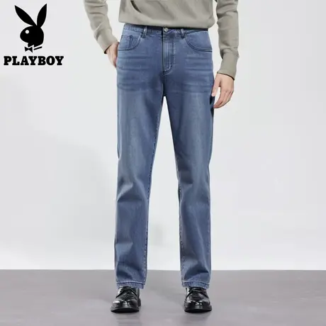 花花公子经典蓝色牛仔裤男款宽松弹力直筒休闲裤百搭长裤官方正品图片