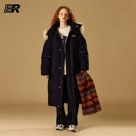 【明星同款】ER反光条中长款羽绒服男2025冬过膝90白鸭绒连帽外套商品大图