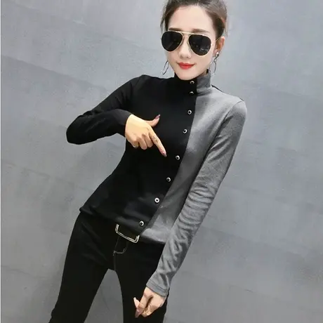 2024新款加绒上衣洋气秋冬半高领加厚打底衫女长袖修身纯棉T恤潮t图片