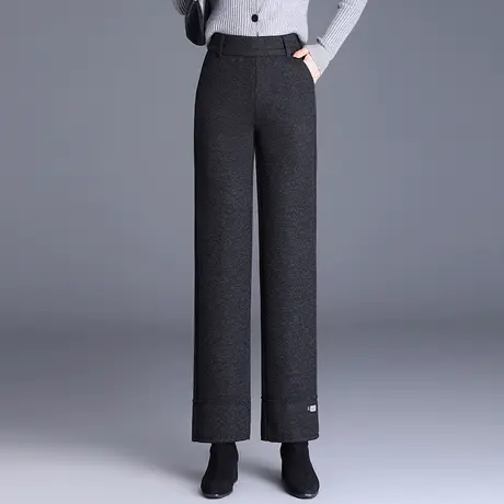 毛呢直筒裤女秋冬2023新款松紧高腰垂感显瘦休闲裤厚款小个子长裤图片