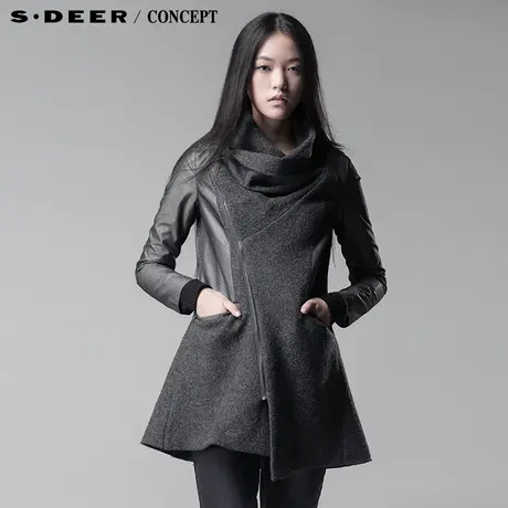 sdeer圣迪奥2014春装新款女装斜门襟堆领女士外套3381832图片