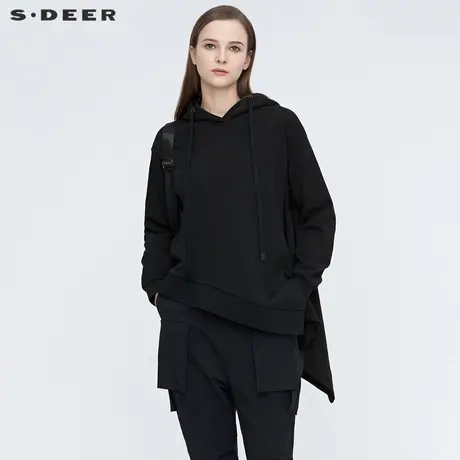 sdeer圣迪奥女春秋装抽绳连帽不规则宽松卫衣外套S21182204图片