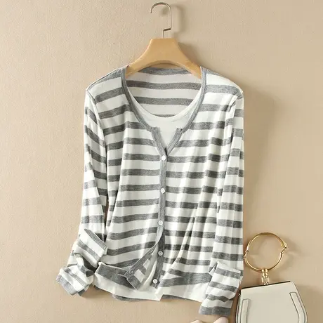 美丽诺羊毛针织假两件女春装2024新款宽松软糯内搭打底衫外套毛衣图片