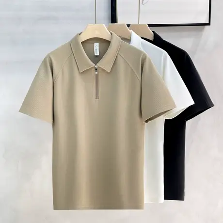 日系夏季新款重磅短袖POLO衫男美式宽松休闲拉链半袖翻领T恤上衣商品大图