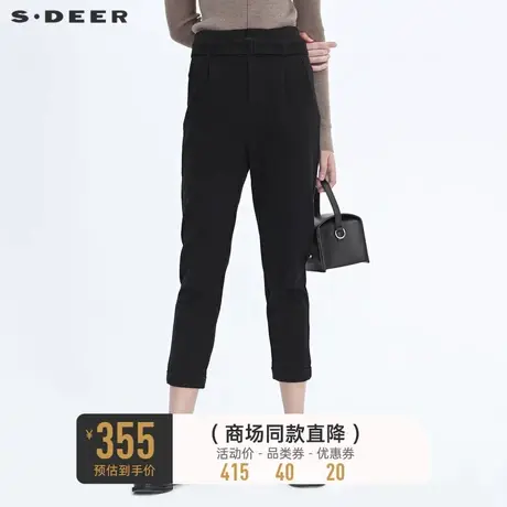 sdeer圣迪奥冬季女装时尚休闲小脚卷边腰带黑色通勤长裤S20480823图片