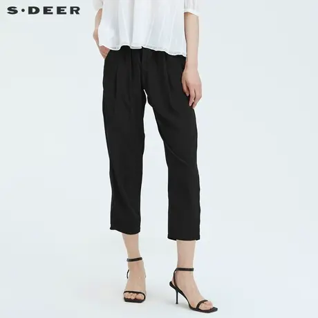 sdeer圣迪奥美式直筒工装裤松紧插袋休闲长黑色直筒裤S20280807图片