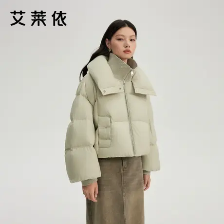 艾莱依短款羽绒服面包领蓬松新款时尚保暖简约针织拼接设计感外套商品大图