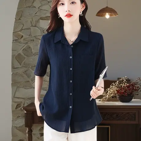 高级感女士雪纺衬衫2025夏装新款大码胖MM宽松时尚遮肚子妈妈上衣商品大图