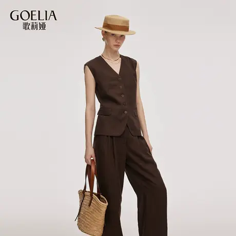 歌莉娅秋季新品全亚麻V领马甲外套1E5L6A12A商品大图