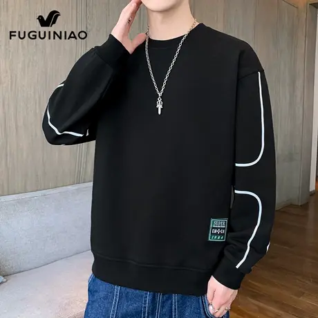 富贵鸟圆领卫衣男士宽松运动打底衫秋季新款潮流大码长袖t恤男装图片