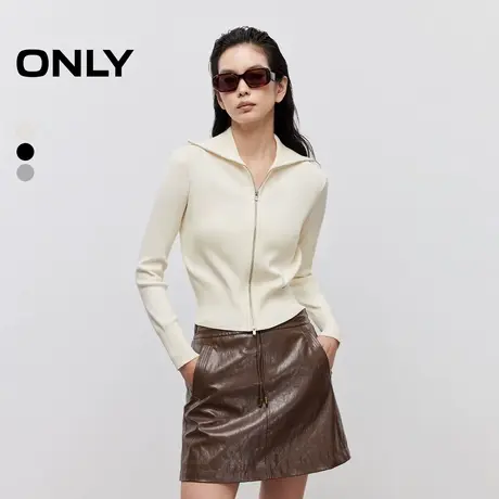 ONLY2025秋季新款亲肤修身显瘦翻领双向拉链短款开衫长袖针织衫女商品大图