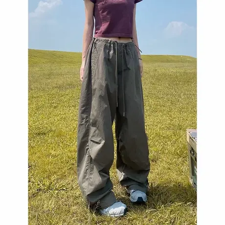 军绿色速干工装裤女夏季薄款高腰宽松户外松弛感登山运动阔腿裤子商品大图