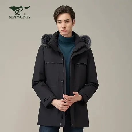七匹狼男士中长款羽绒服2025新款秋冬季加厚连帽外套中年爸爸男装商品大图
