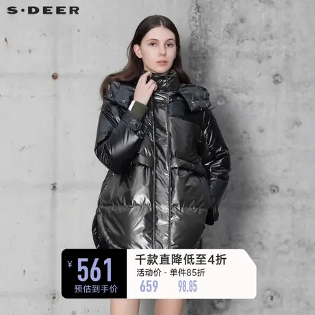 sdeer圣迪奥冬高领连帽亮面加厚中长款羽绒服女S21462462🛶商品大图