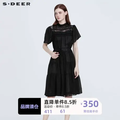 sdeer圣迪奥女装印花蕾丝吊带两件套衬衫连衣裙S222Z1210图片