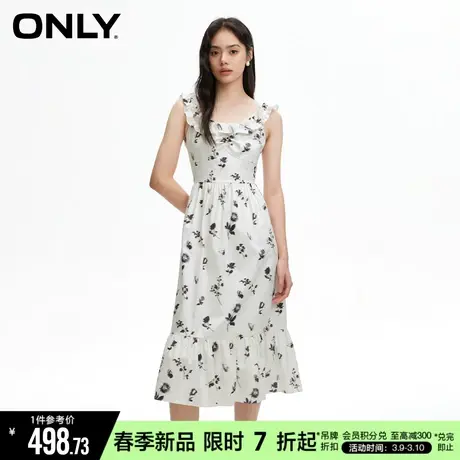 ONLY2024春季新款休闲百搭印花A形中长款吊带连衣裙女|124107052商品大图