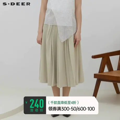 sdeer圣迪奥2023夏装新款女装裙子雪纺百褶半身裙S23261102🖕图片