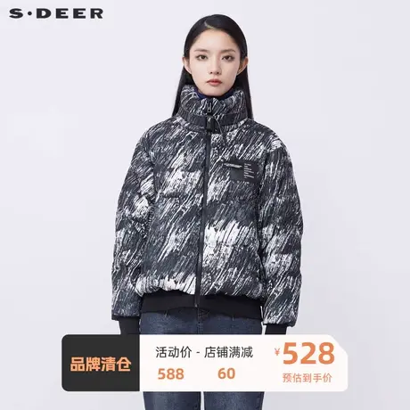 sdeer圣迪奥女装个性高领水墨字母拼接短款羽绒服S21482415😎商品大图